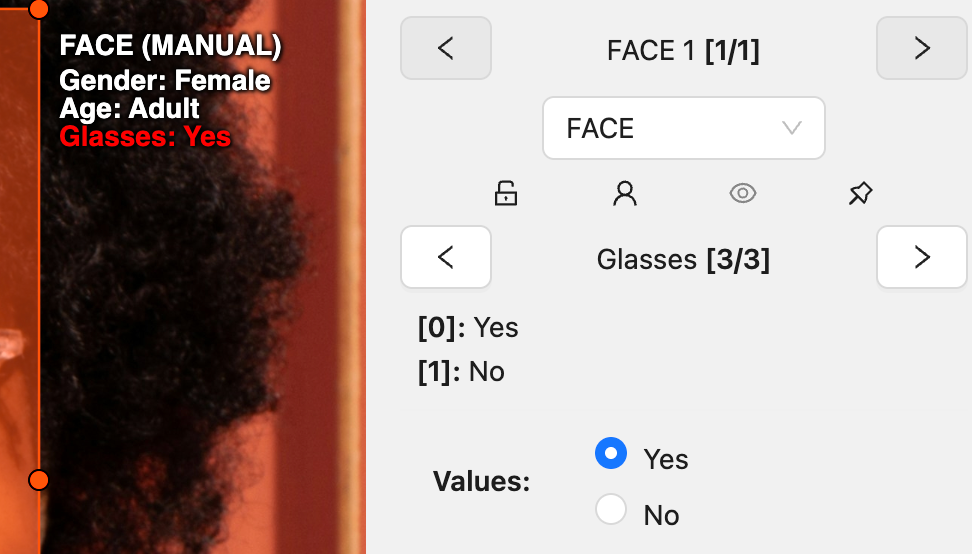 Example of selecting an attribute value in objects sidebar with keyboard