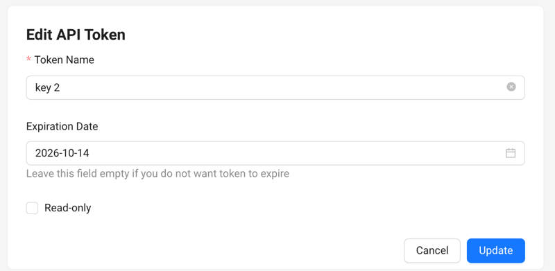 Access Token edit dialog