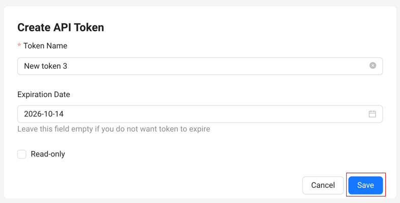 Access Token edit dialog