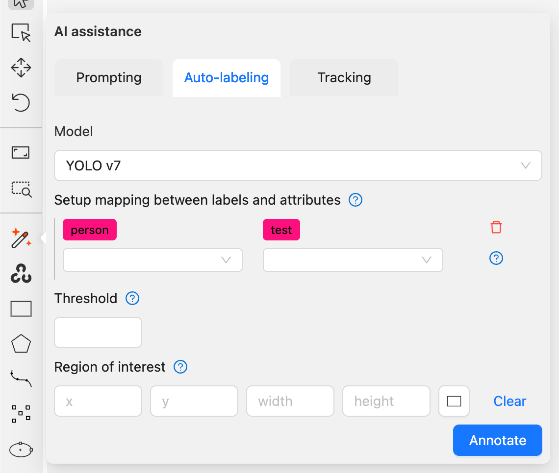Auto-labeling tab with YOLO v7 and label mapping