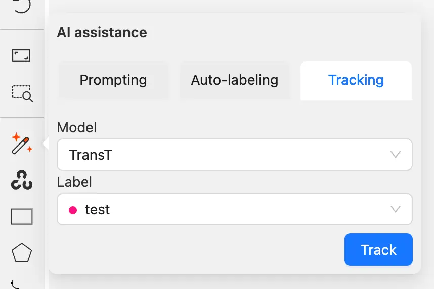Tracking tab with TransT model and annotation label selected