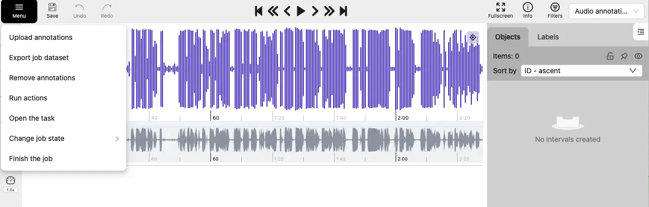 CVAT Audio Menu and Navigation Bar