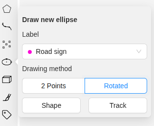 Open “Draw new ellipse” window with highlighted “Rotated” option