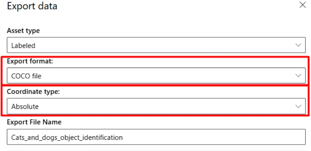 Export dialog settings