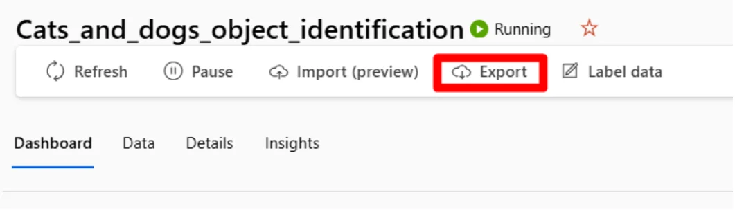 Export button in Azure ML