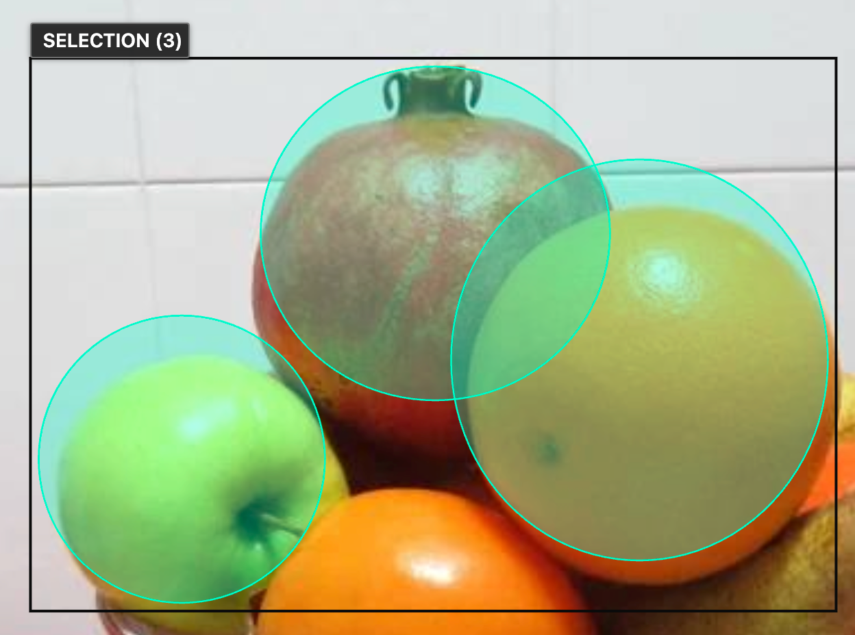 Five objects selected on the canvas