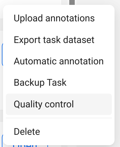 Quality control button in the task actions menu