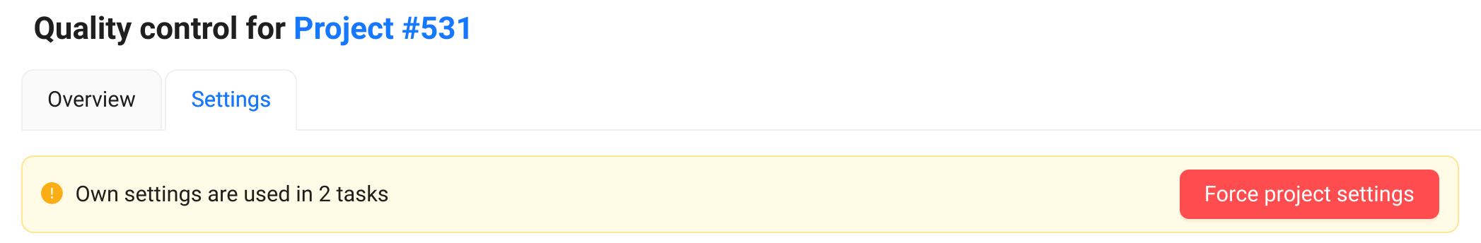 Force projects settings button