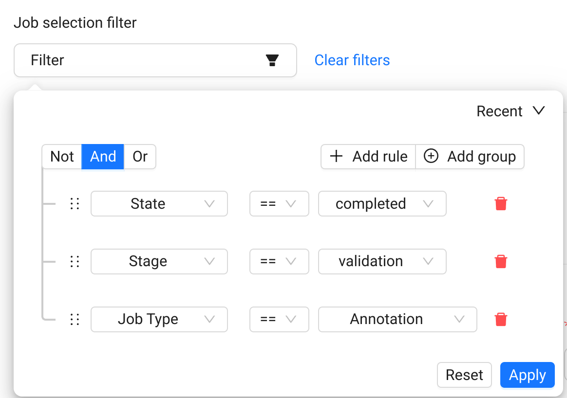 Job selection filter