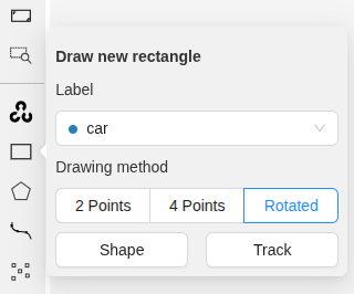 Open “Draw new rectangle” window with highlighted “Rotated” option