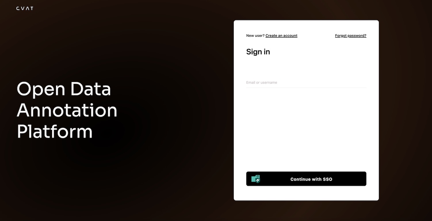 Screenshot showing CVAT login page with SSO enabled