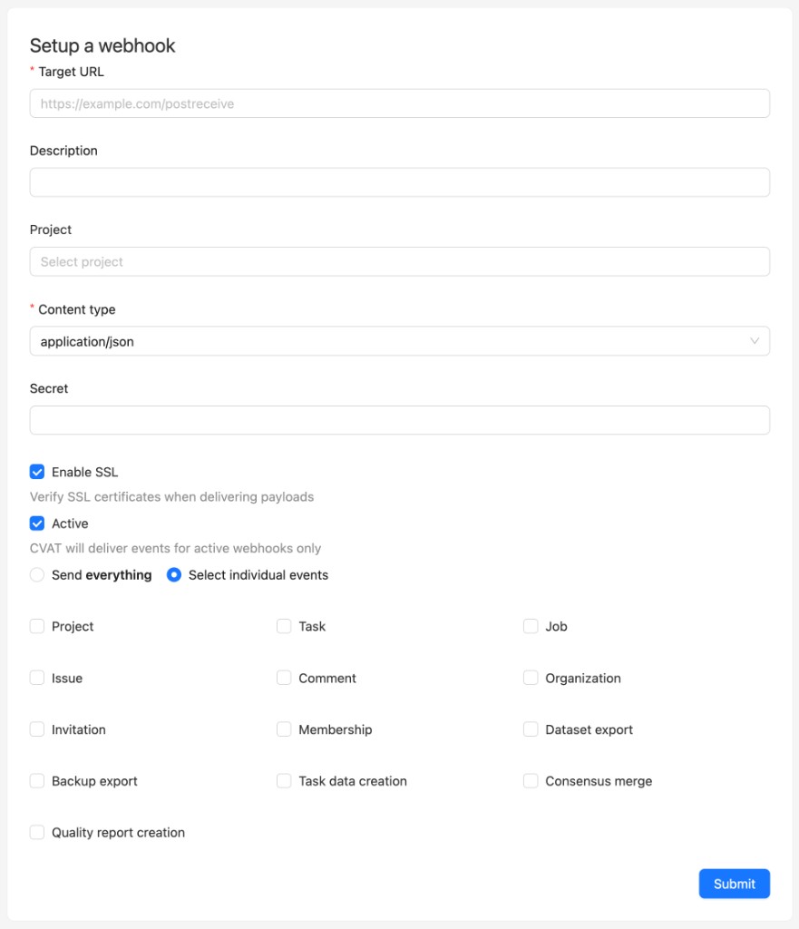 Organization webhook form