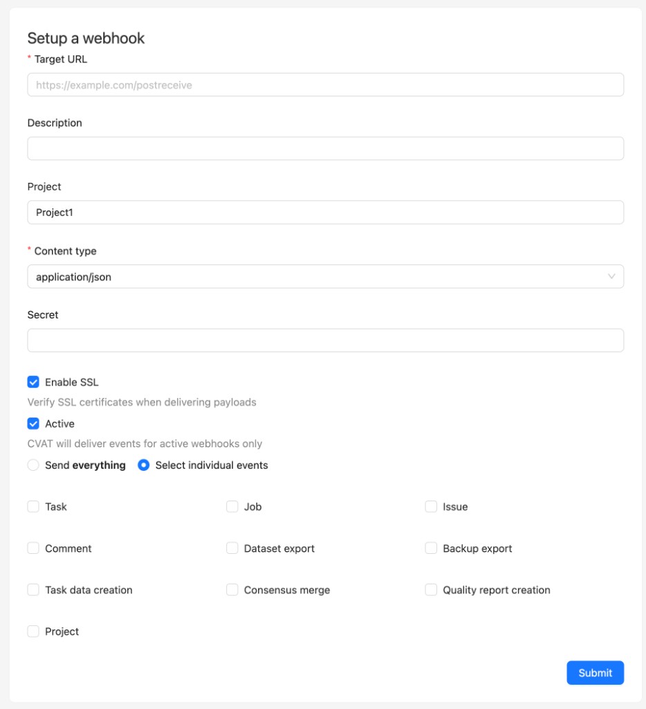 Project webhook form