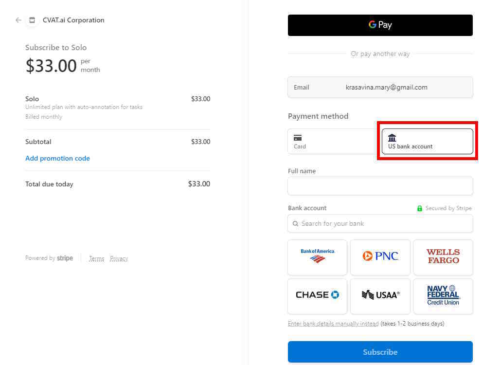 Bank Transfer Payment