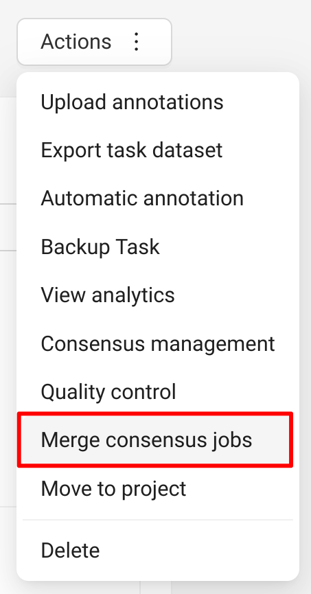 Task actions menu