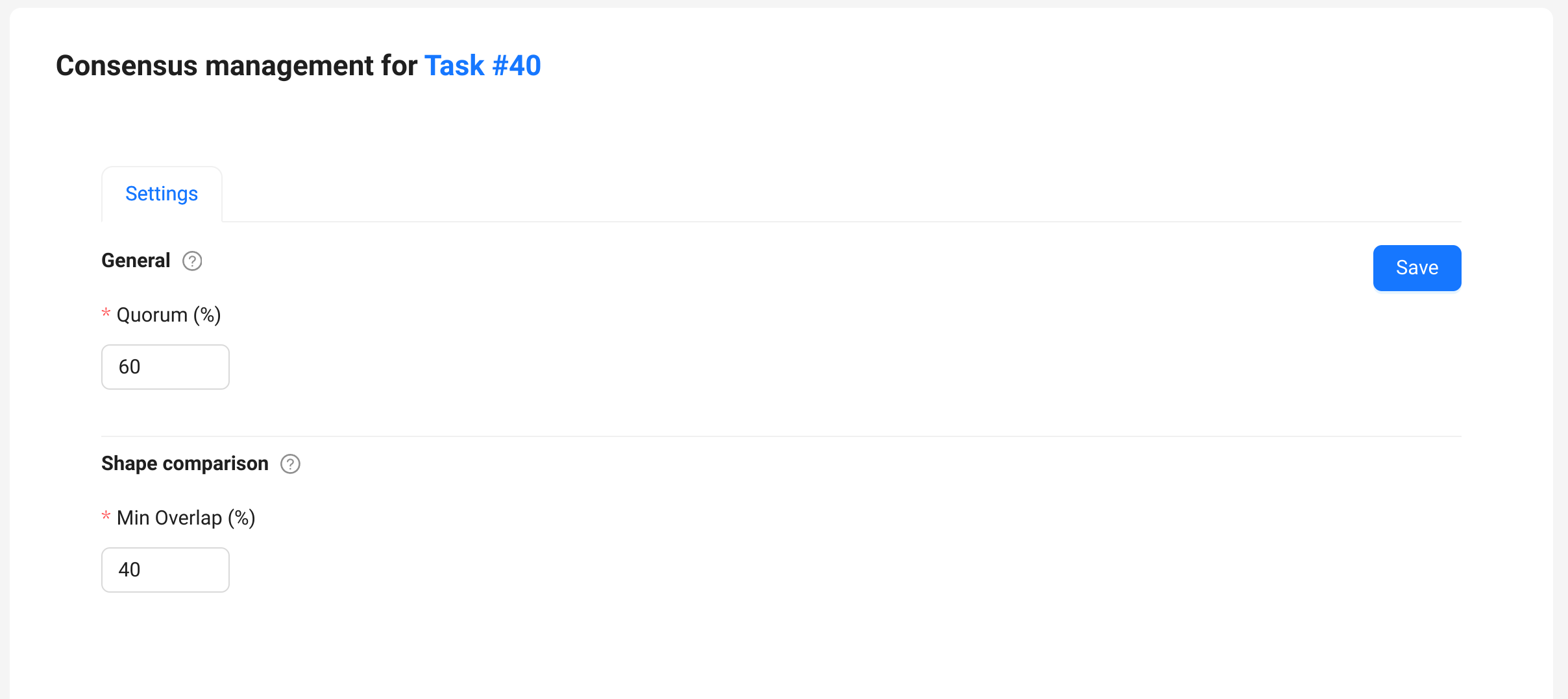 Consensus settings page