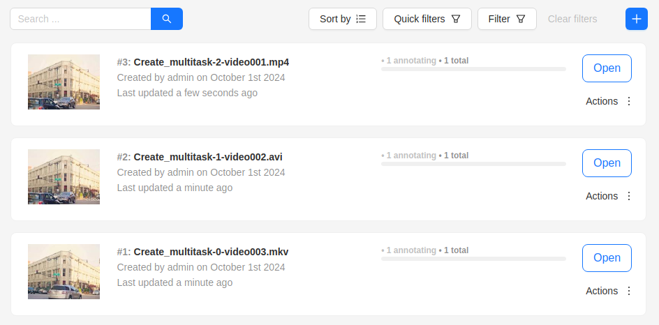 Example of created multi tasks in the task list