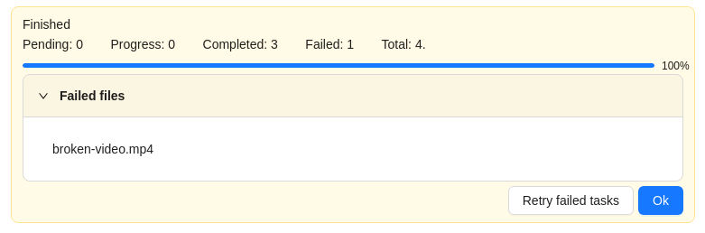 Failed to process file error in user interface