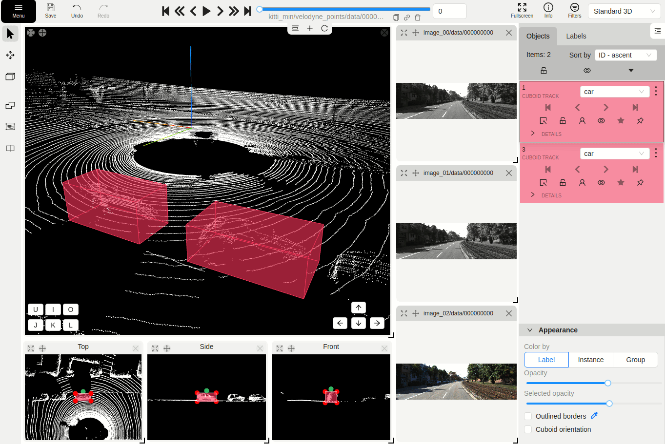User interface with cuboid projections and orientation elements