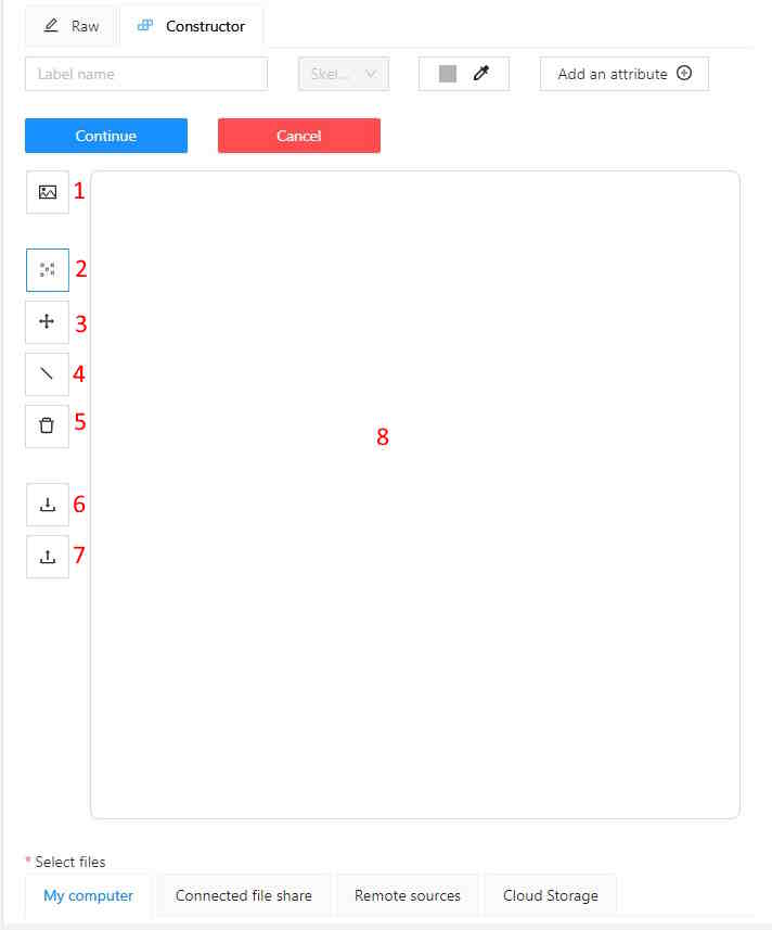 Skeleton configurator with numbered interface elements
