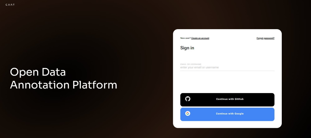 CVAT Online login page