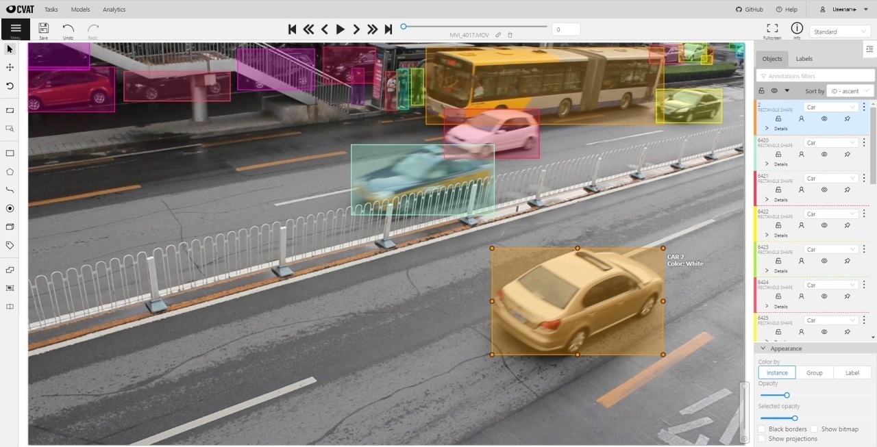 Example of annotated frame with several rectangles