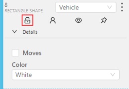 Objects sidebar with highlighted button for locking shape