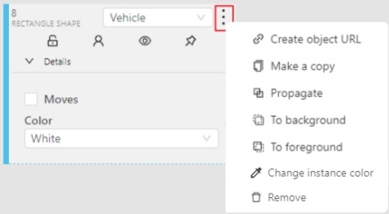 Opened action menu for an object