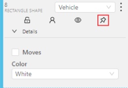Objects sidebar with highlighted button for pinning object