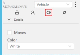 Objects sidebar with highlighted button for object visibility
