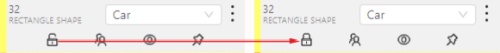 Objects sidebar with highlighted button for locking objects