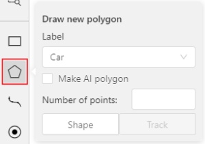 Highlighted &ldquo;Polygon&rdquo; button and open &ldquo;Draw new polygon&rdquo; window