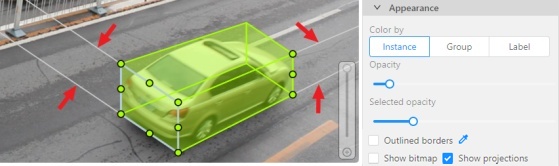 Example of &ldquo;Show projections&rdquo; setting applied