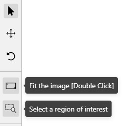 Part of user interface with highlighted buttons for fitting the image and selecting region