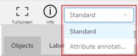 Part of user interface with open menu for switching interface modes