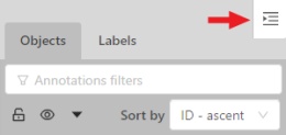 User interface with highlighted button for hiding objects sidebar