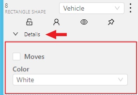 Objects sidebar with opened menu for object attributes