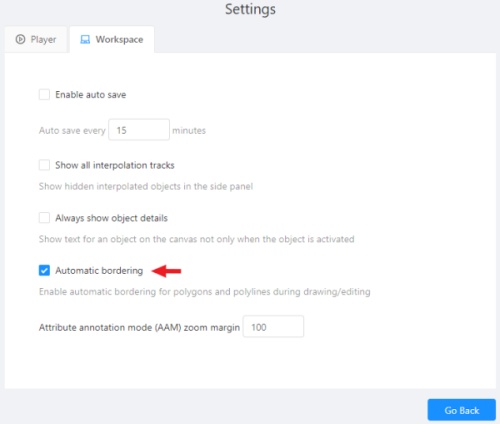 &ldquo;Workspace&rdquo; tab in &ldquo;Settings&rdquo; and highlighted &ldquo;Automatic bordering&rdquo; setting