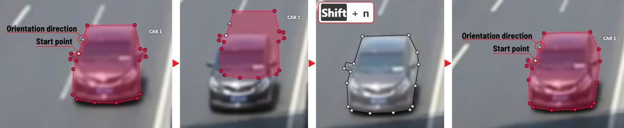 Several images demonstrating creation of a keyframe for interpolation