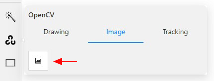 Image tab in OpenCV window with highlighted histogram equalization button