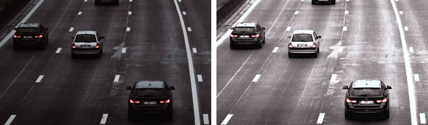 Example of original image and image with applied histogram equalization