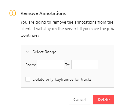 Remove annotations window with options and parameters