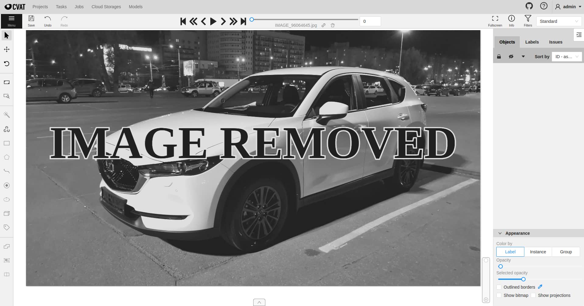 Example of a deleted frame appearance with &ldquo;Show deleted frames&rdquo; option enabled