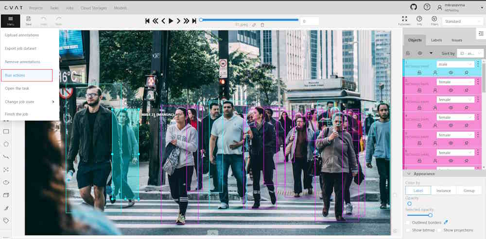 Run actions menu open in annotation
