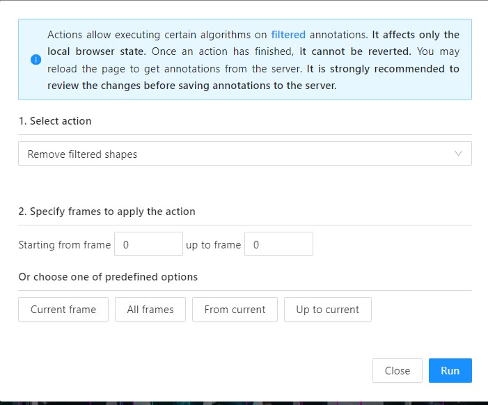 Dialog for removing filtered shapes