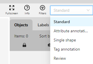 User interface with opened menu for switching annotation mode