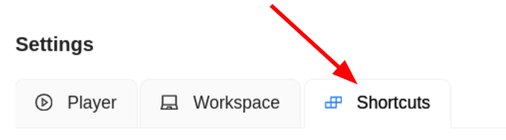 &ldquo;Settings&rdquo; section with highlighted &ldquo;Shortcuts&rdquo; tab