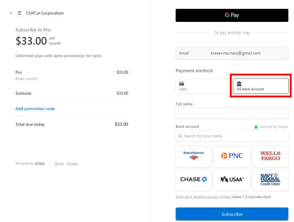 Bank Transfer Payment